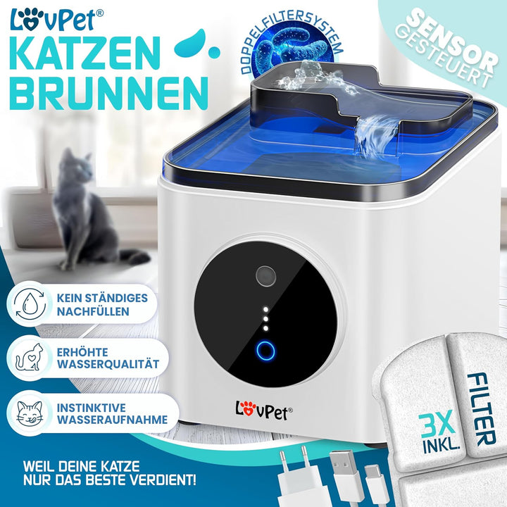 LOVPET® Katzenbrunnen Trinkbrunnen für Katzen 3,5L Wassertank & 3x Filter Automatischer Wasserspende