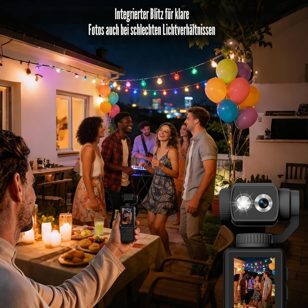 FIREBULL 4K Action Cam, Actionkamera Vlog Kamera, Kompakte Handkamera mit 180° Flip Objektiv, AF Aut