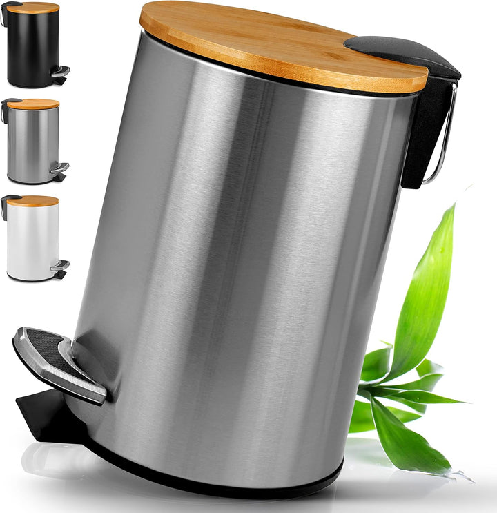 HIBATH® Kosmetikeimer mit Bambusdeckel - Badezimmer Mülleimer mit softclose Absenkautomatik - hochwe