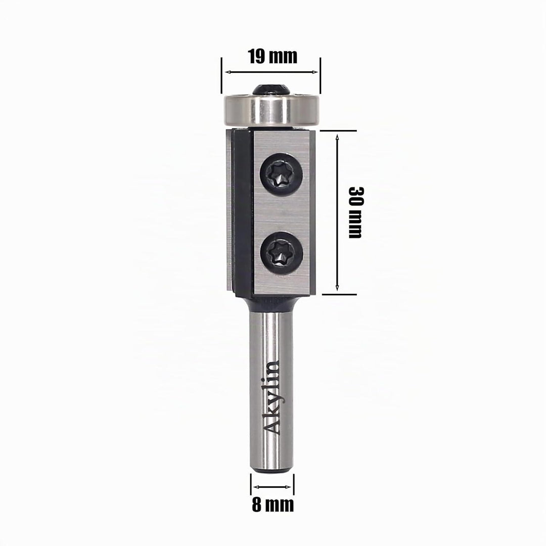 AKYLIN Wendeplatten Bündigfräser 8mm Schaft，2-seitigen Austauschbare Hartmetall Klinge，Bündigfräser