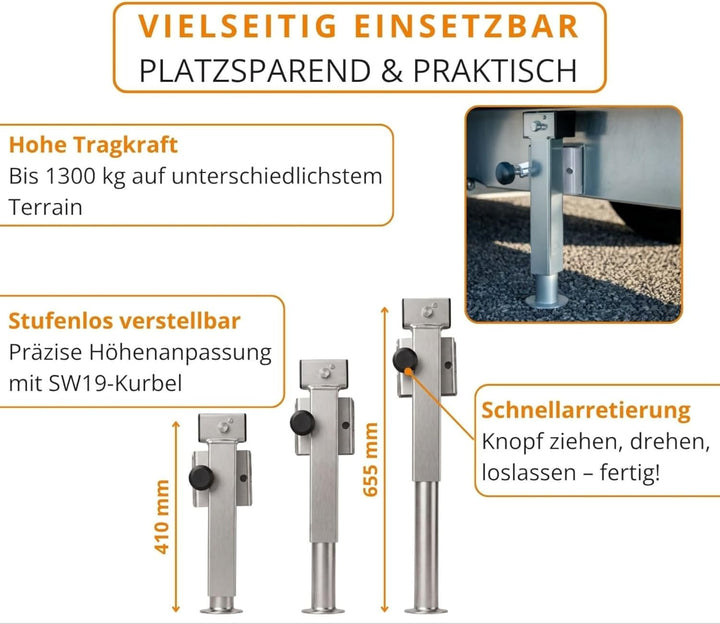 Preiswert & Gut 2X Anhänger Stützen Höhenverstellbar 410–655mm - Anhängerstütze Stahlrohr 60x60mm, k