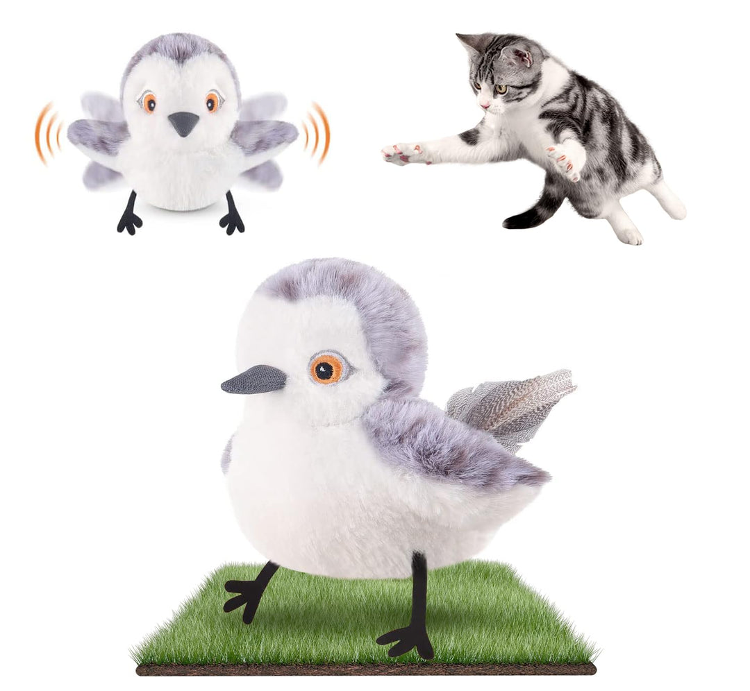 Migipaws Katzenspielzeug Flattervogel, lebensechtes Schnepfe-Zwitschern, berührungsaktiviertes Spiel