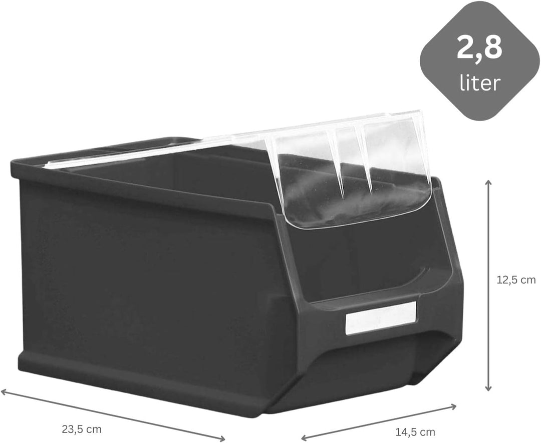 SparSet 10x Graue Sichtlagerbox 3.0 mit Abdeckung | HxBxT 12,5x14,5x23,5cm | 2,8 Liter | Sichtlagerb