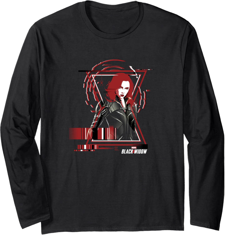 Marvel Black Widow Glitch Logo Dark Portrait Langarmshirt
