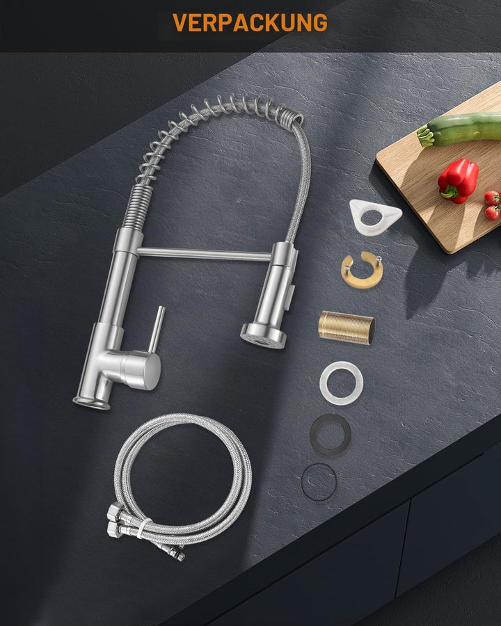 APPASO Wasserhahn Küche, Küchenarmatur Hochdruck mit Brause, Mischbatterie Küche mit 2 Strahlarten,