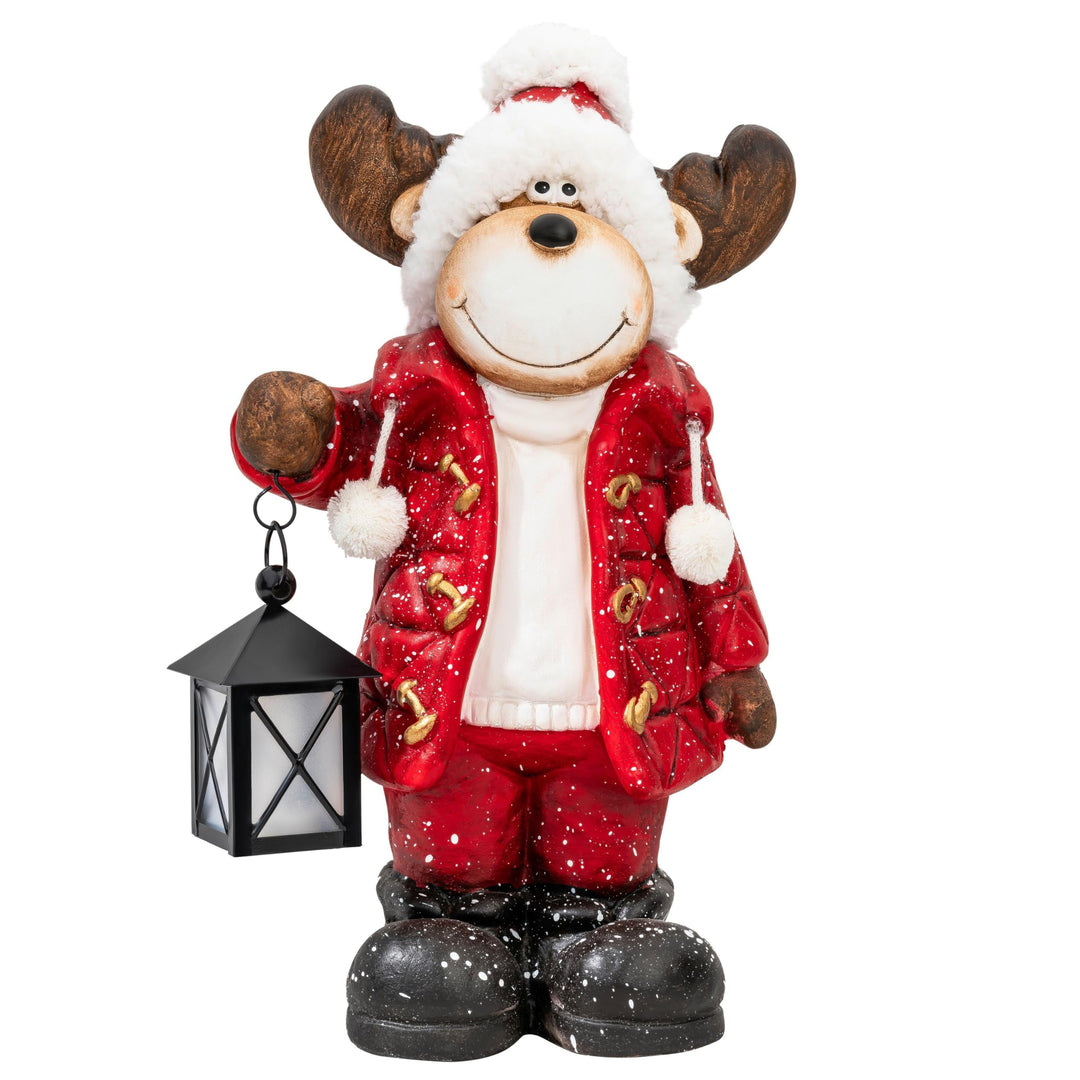 dszapaci Weihnachtsdeko Figur Elch Deko Weihnachten XL 40cm mit Laterne für Teelicht am Hauseingang
