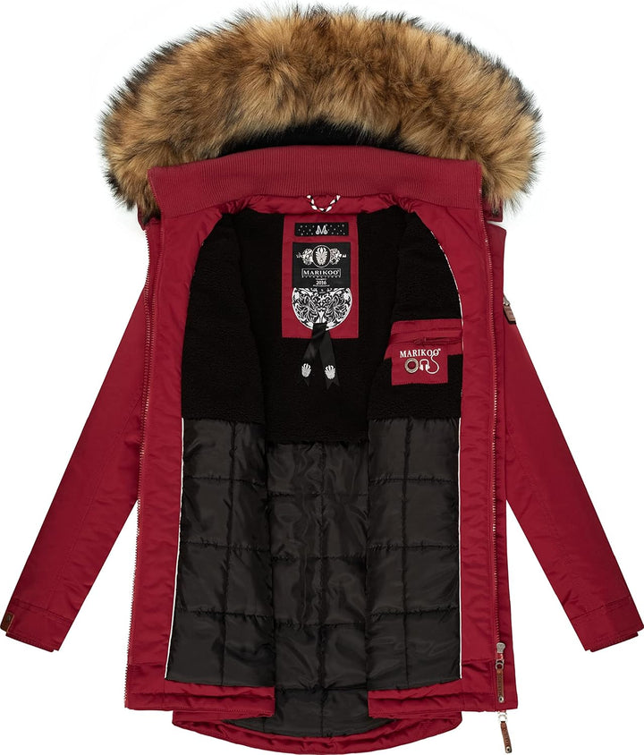 MARIKOO Damen Warmer Winterparka mit Kapuze Sanakoo XS-XXL S Blood Red, S Blood Red