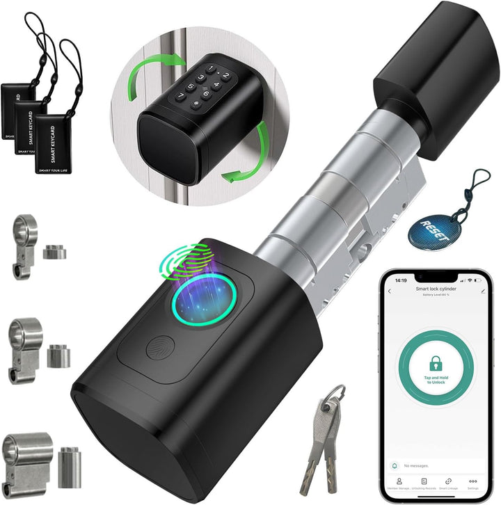 AVATTO Smart Türschloss mit Fingerabdruck und Passwort für 90-120mm Tür, Schliesszilinder Länge ist