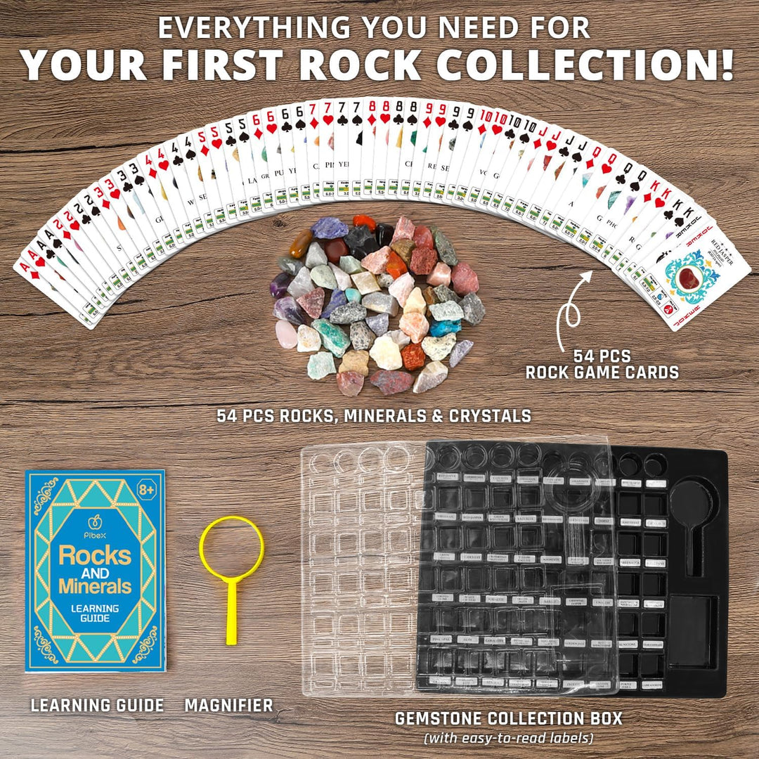 Rock and Mineral Collection Set, 54-teilig, pädagogische Edelsteine und Steine Kit mit Anleitung für