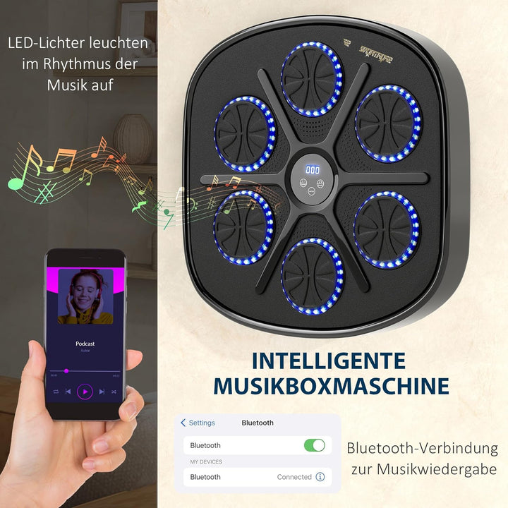 SPORTNOW Music Boxing Machine, elektronische Bluetooth Boxmaschine mit LED-Leuchten, Musik, Wandmont