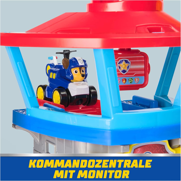 PAW PATROL Air Rescue - Pup Squad Flughafen Tower mit Fahrzeugstarter, Chase-Pup Squad Racer und Bür