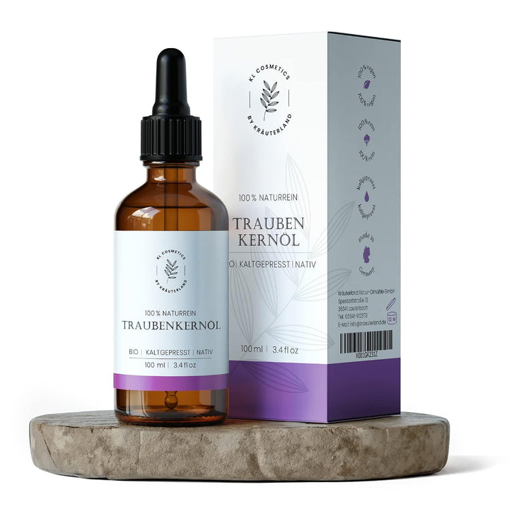 Kräuterland - Traubenkernöl Bio Hautöl 100ml - 100% rein, kaltgepresst - Pflege für Gesicht, Körper,