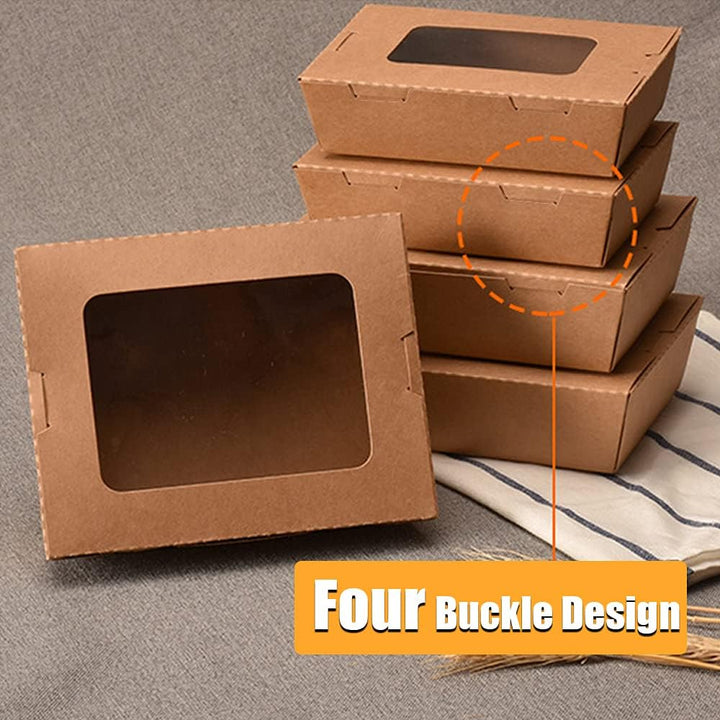20 Stücke Kraftpapier Lunchbox 700ml/24oz, Kraftkarton Snackboxen, Take Away Box, mit Fenster, Öl un