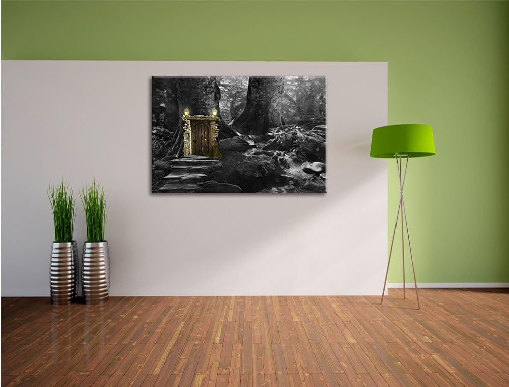 Pixxprint Geheimes Tor im Wald als Leinwandbild | Grösse: 100x70 cm | Wandbild | Kunstdruck | fertig