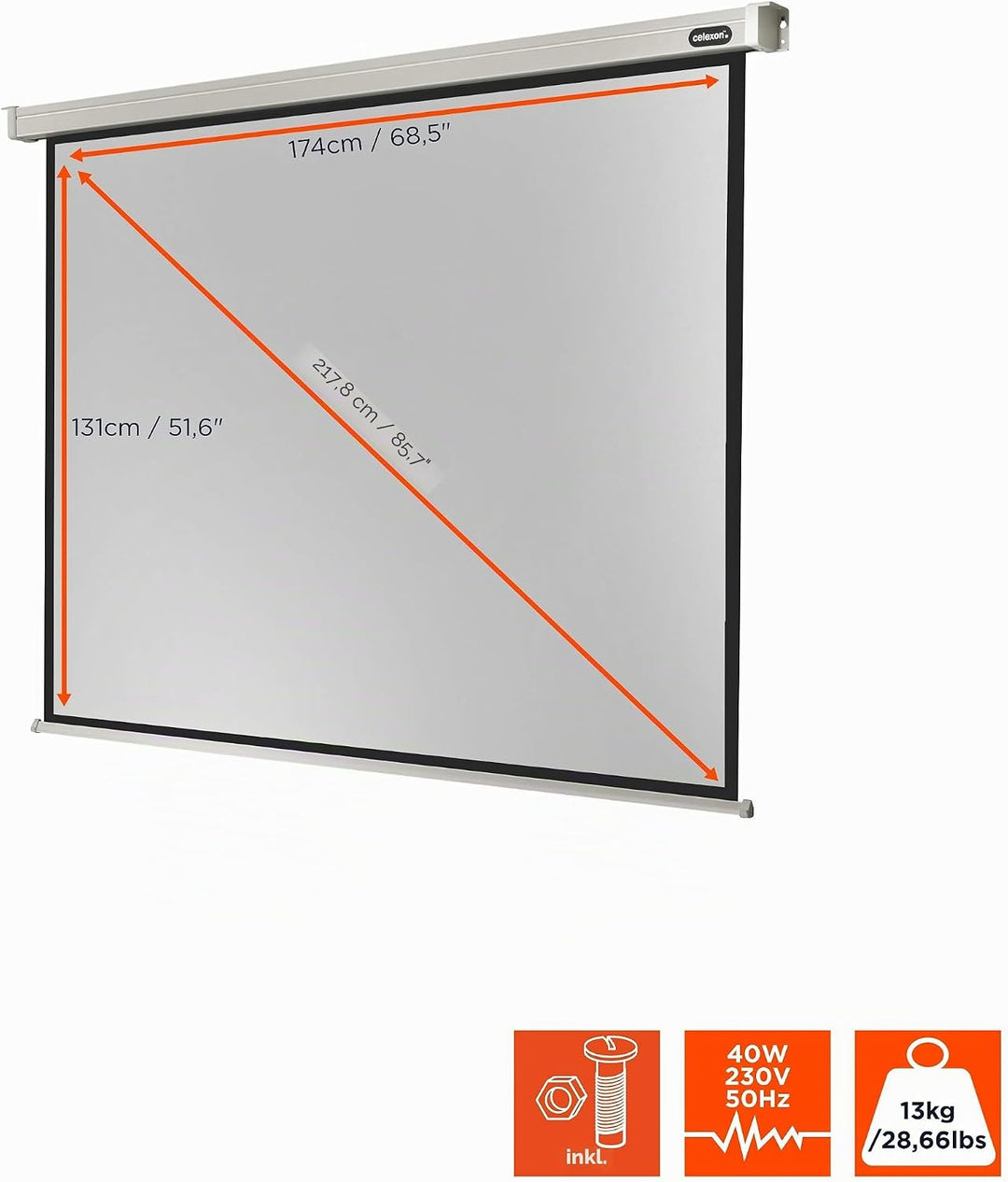 celexon Professional Motor-Leinwand 85" | 180x135 cm 4:3 | elektrische 4K,Full-HD Beamer-Leinwand fü