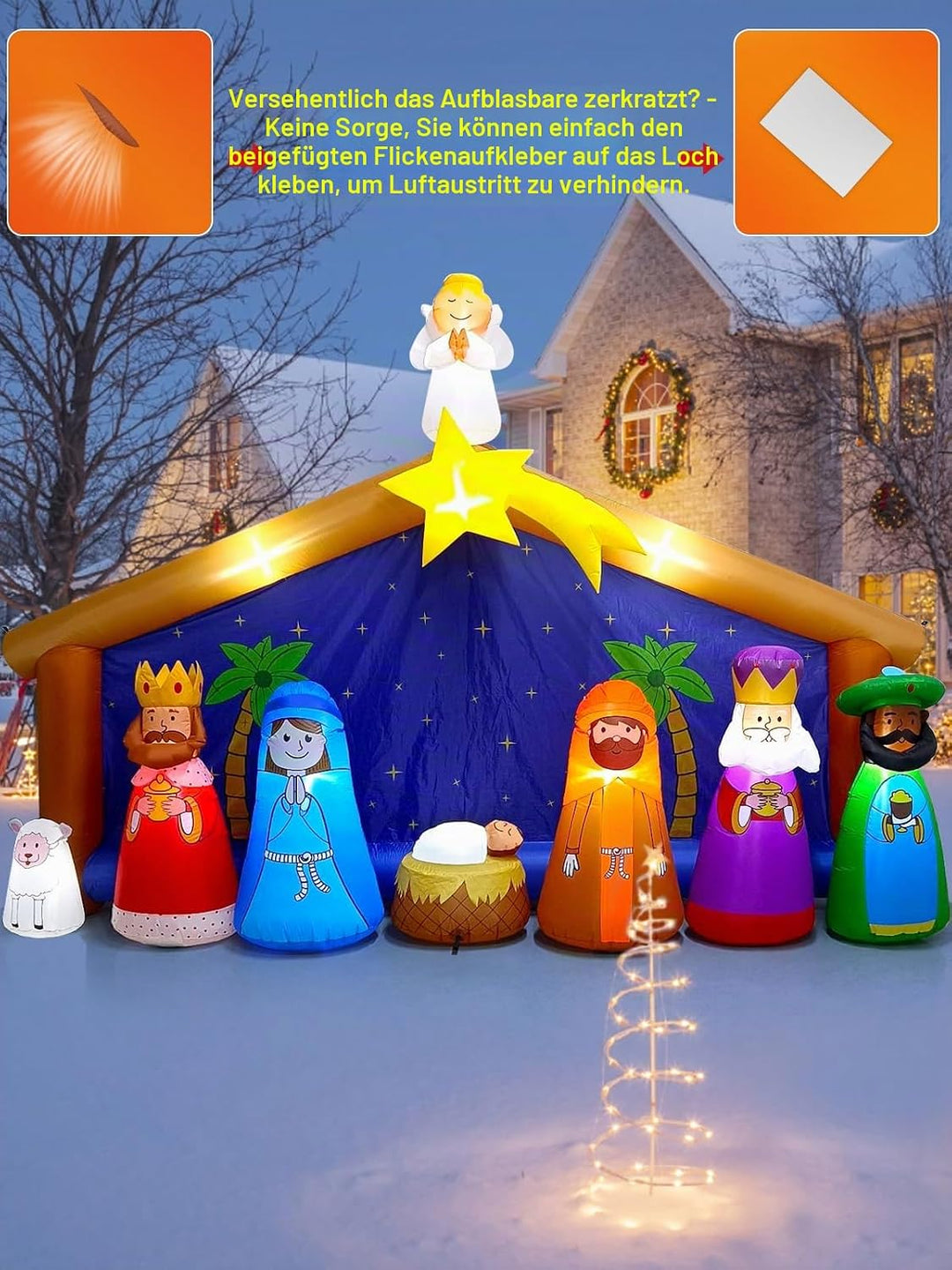 Kalolary 12,5 Fuss Aufblasbare Weihnachtskrippe, Weihnachten Aufblasbar Geburt Jesu Szene mit Stern