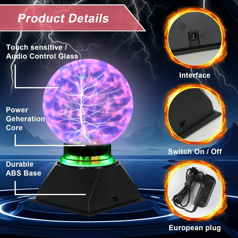 DELIPOP 12CM Magische Plasmakugel, Plasma Ball Touch und Schallempfindliche, Blau Blitzkugel Zauberk