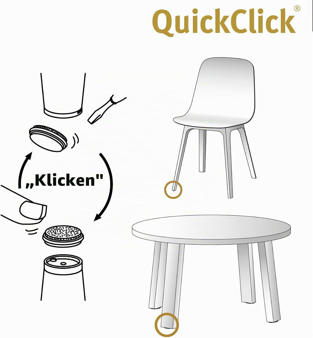 Wagner QuickClick® Möbelgleiter - Dining Set - 1 Tisch, 6 Stühle - 28 x Basis + wendbarer Einsatz -