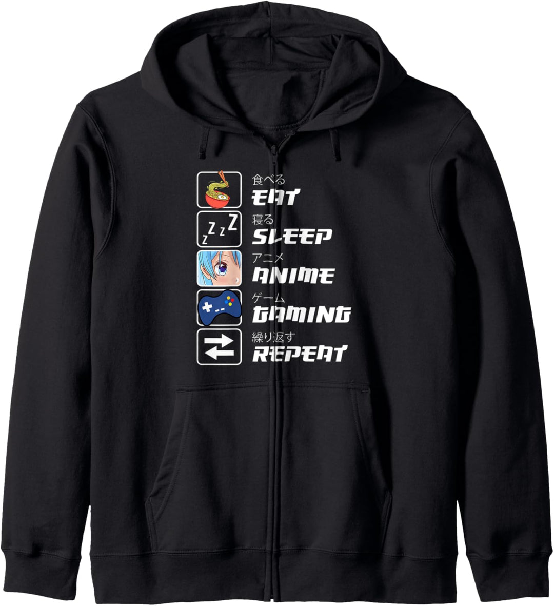 Eat Sleep Anime Gaming Wiederholen Sie den Kawaii-Manga Kapuzenjacke
