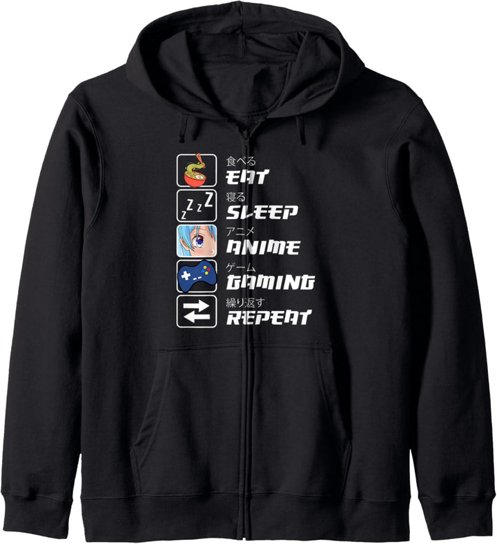 Eat Sleep Anime Gaming Wiederholen Sie den Kawaii-Manga Kapuzenjacke