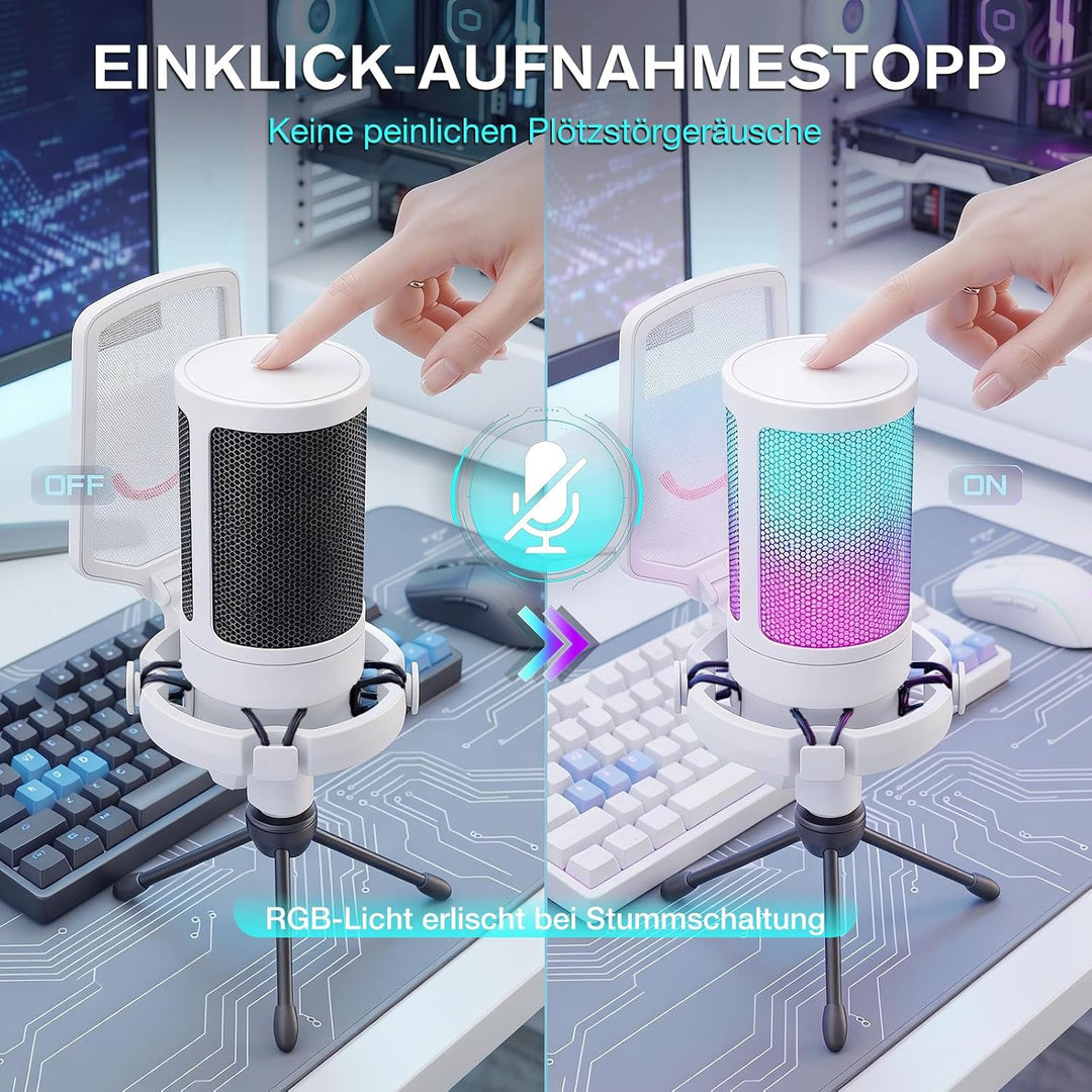 FIFINE Gaming Mikrofon PC, Typ A/C USB Microphone für PS4 PS5 Mac, mit Mikrofon Ständer, Stummschalt