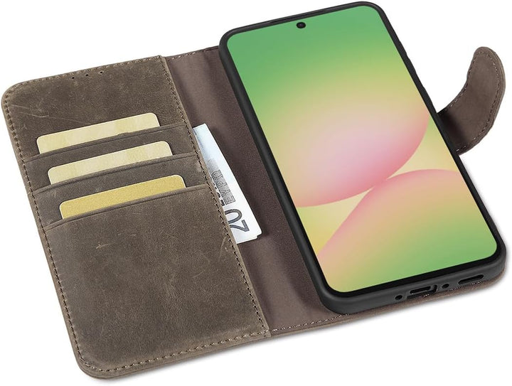 LENSUN Lederhülle für Samsung Galaxy A56, Echtleder Hülle [Echtes Leder][RFID-Schutz Kartenfach][Bri