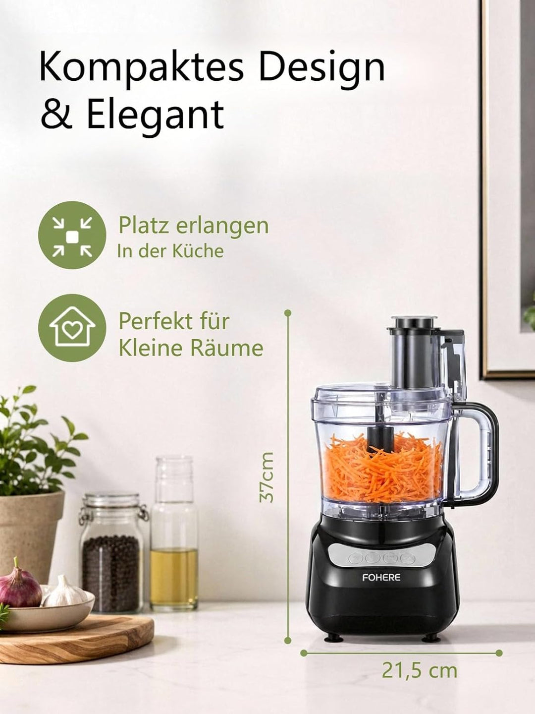 Food Processor 2.3L, Küchenmaschine, 2-in-1 Futterrutsche, 3 Geschwindigkeiten, All-in-One: Hacken,
