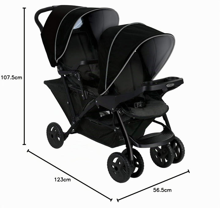 Graco Stadium Duo Geschwisterwagen, Zwillingswagen, 0-15 kg, grosser Staukorb, inkl. Snacktabletts,