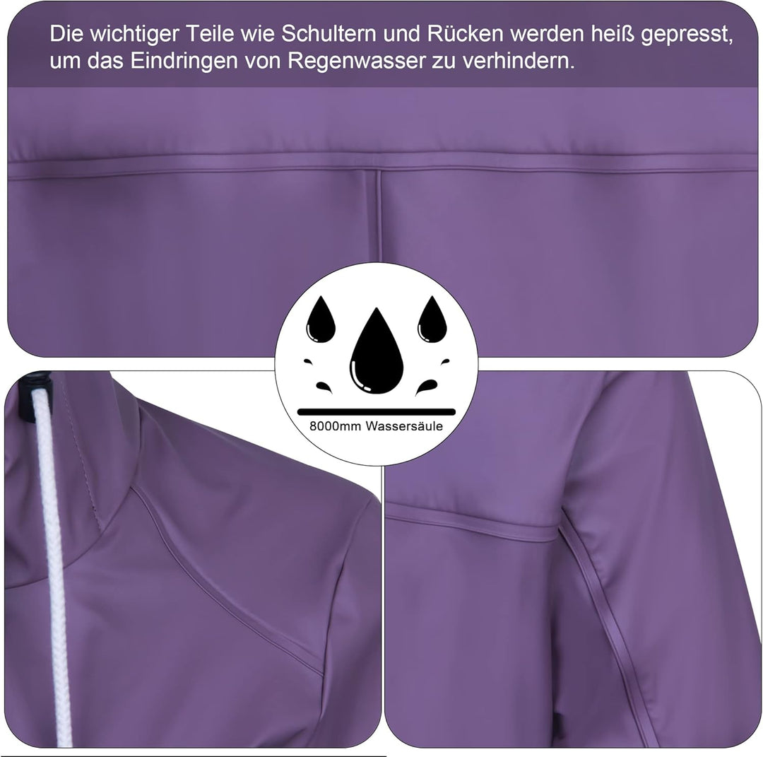 Damen Regenjacke Regenmantel Softshelljacke Friesennerz Parka PU Windbreaker mit Kapuze wasserdicht