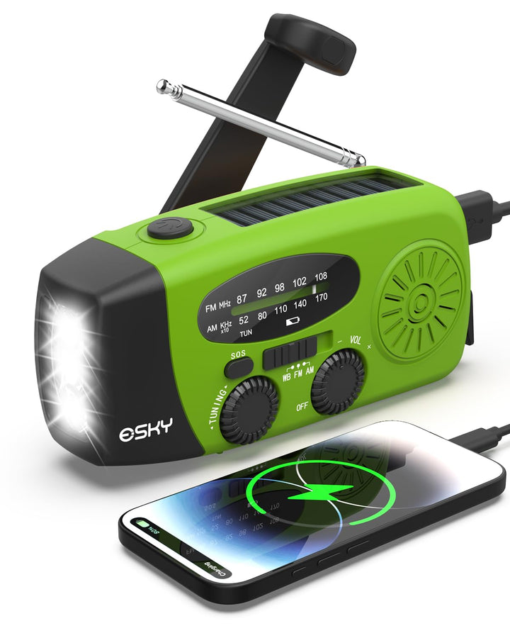 Solar Radio, Esky Kurbelradio AM/FM Wasserdicht Tragbare Radios SOS Alarm Notfallradio mit Power Ban