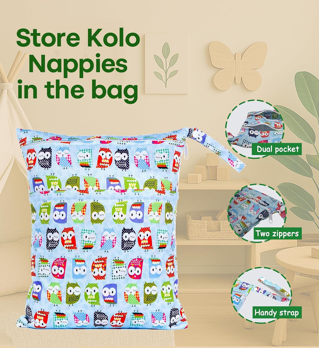 Kolo 6er set waschbare windeln, 6 Stoffwindel einlagen bambus, Windeltasche für unterwegs, Unisex ve