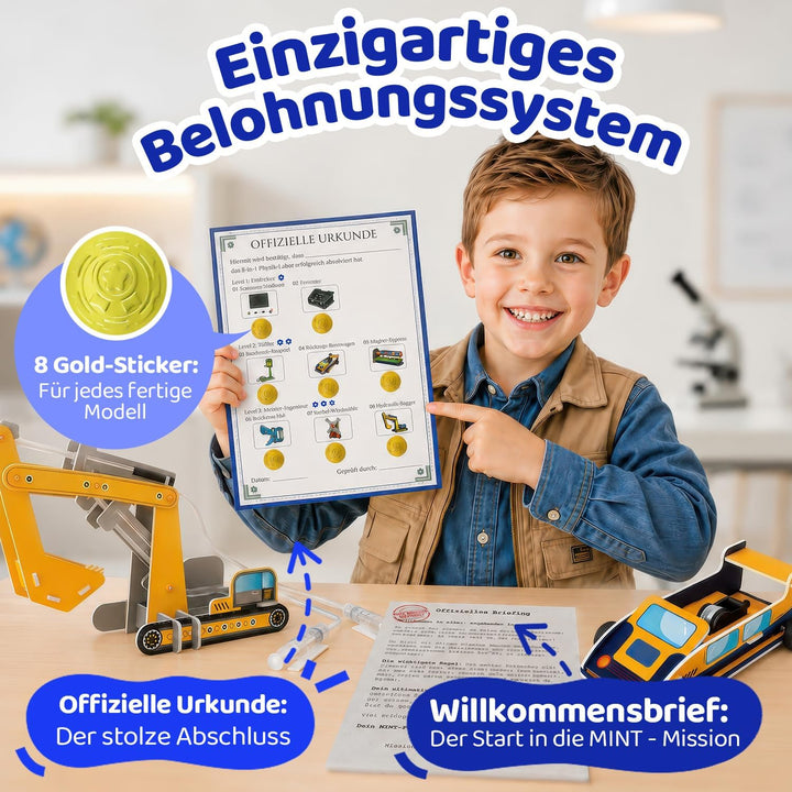 STEM Bausatz Kinder ab 6 Jahre | Experimente MINT Spielzeug Baukasten ohne Kleber 8 in 1 Experimenti