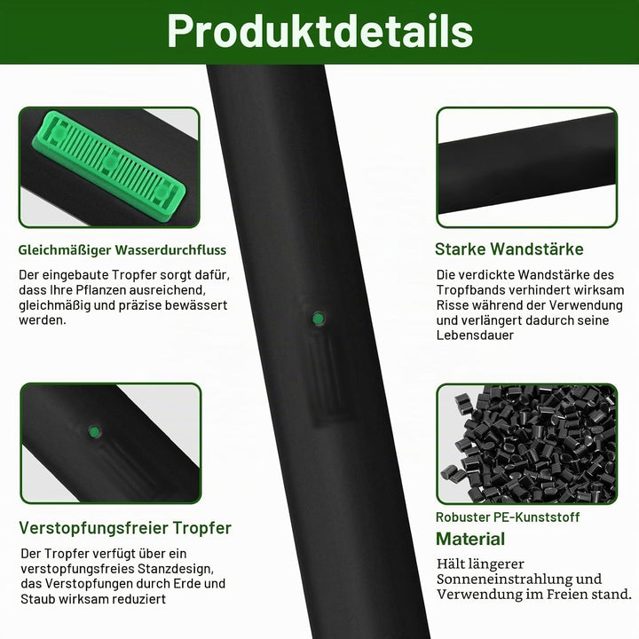 500 Fuss 5/8 Zoll Tropfbewässerungs Set, Kalolary 16 Mil Verstärkter PE Flachschlauch mit 6 Zoll Tro