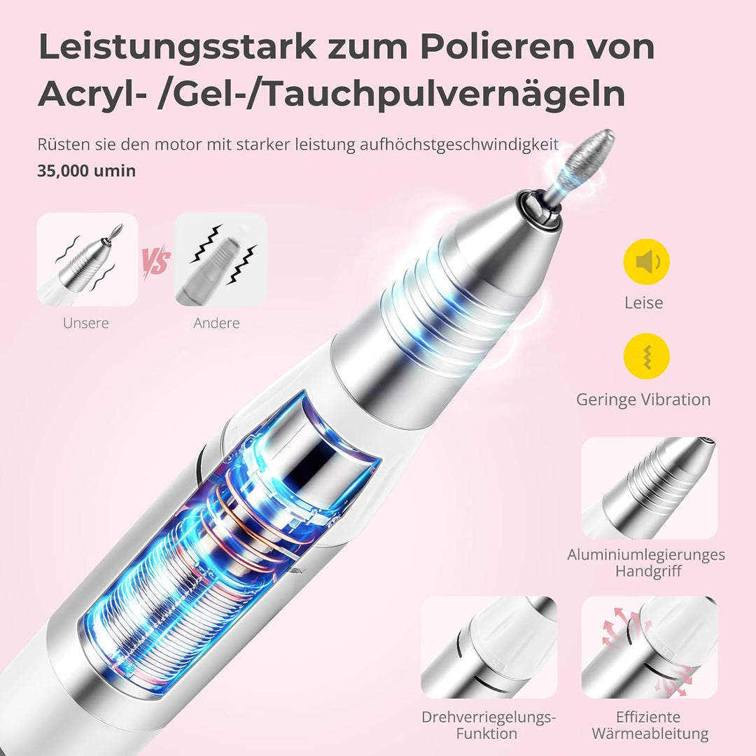 Nagelfräser für Gelnägel 35000 U/Min, Professionell Fräser Nägel Elektrische Nagelfeile mit Fusspeda