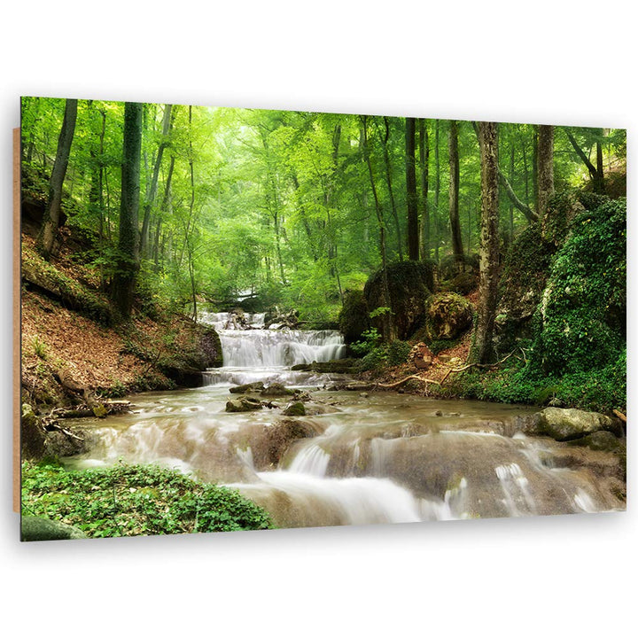 Feeby Wanddeko Bach Kunst modern Bilder Wald Grün 100x70 cm