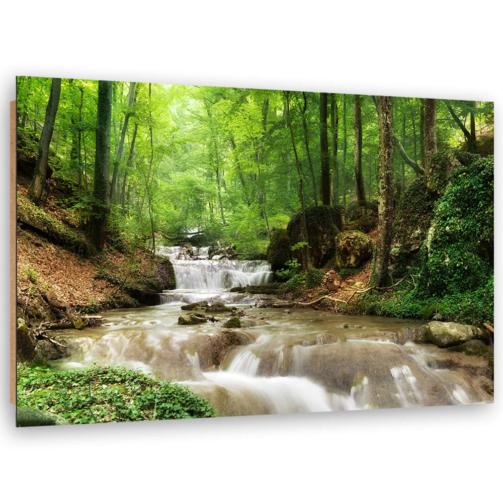 Wandbild Bach Modern Deko Kunst Bilder Wald Grün 90x60 cm