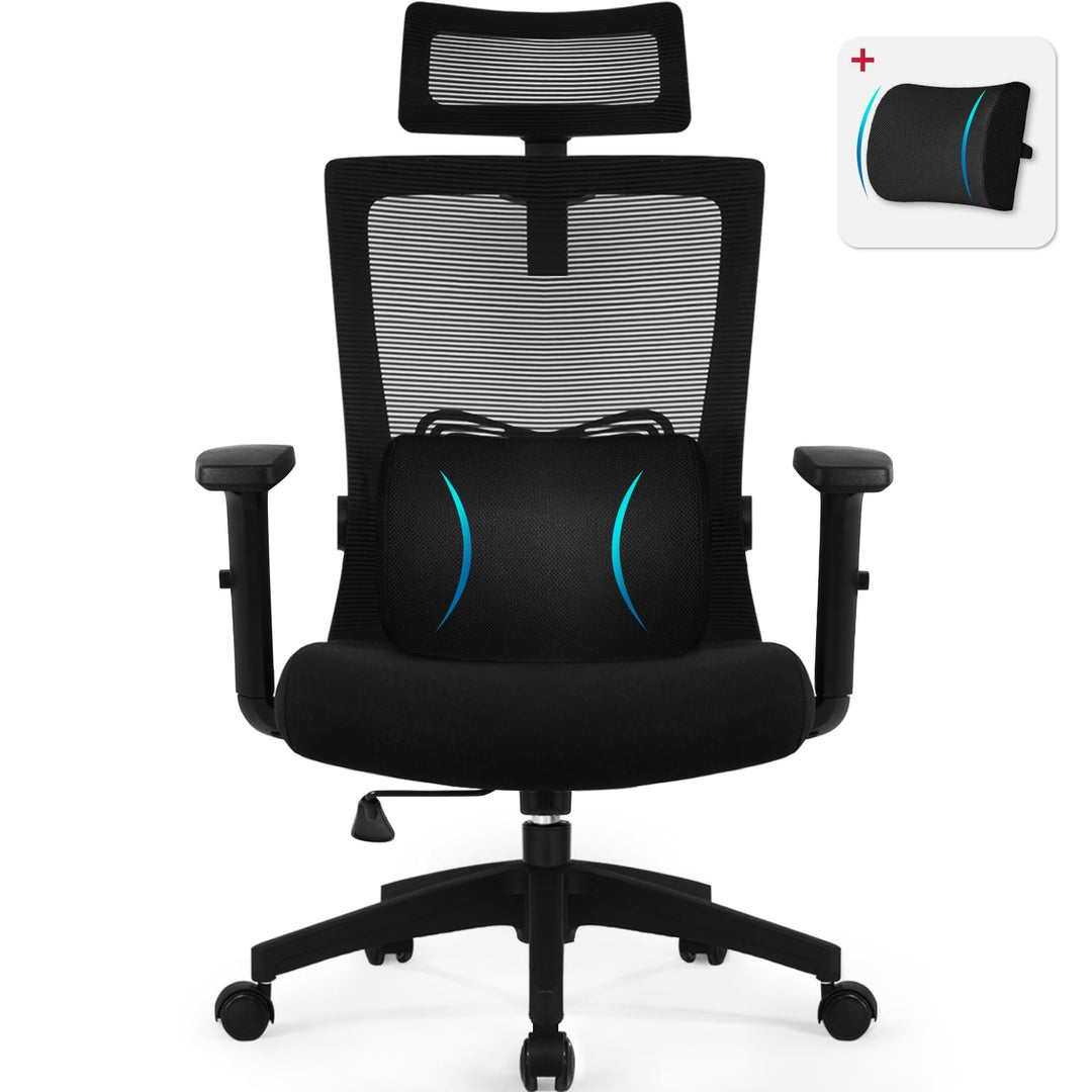 Daccormax Bürostuhl Ergonomisch, Schreibtischstuhl mit Verstellbarer Kopfstütze, Armlehnen, Lendenwi