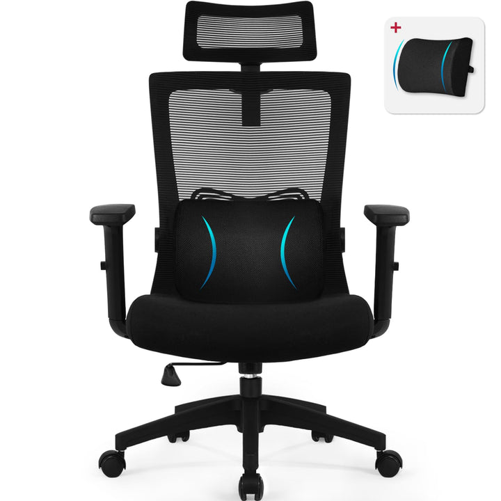 Daccormax Bürostuhl Ergonomisch, Schreibtischstuhl mit Verstellbarer Kopfstütze, Armlehnen, Lendenwi