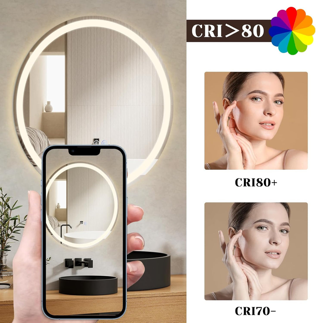 Spiegel Bad Badspiegel mit Beleuchtung - LED Badezimmerspiegel Rund 50cm Wandspiegel Badezimmer mit