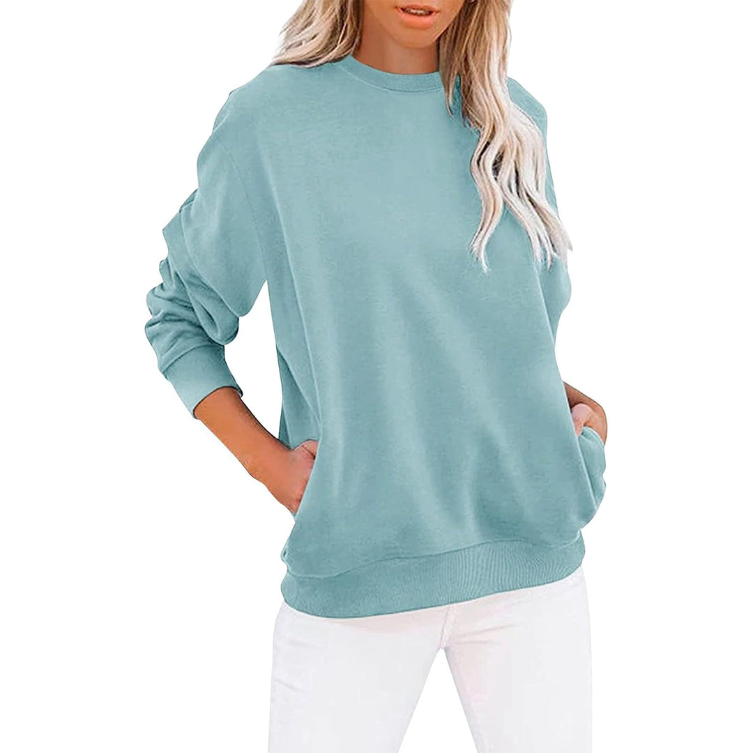 Sweatshirt Damen Pullover ohne Kapuze Rundhals Langarmshirt Frühling Sommer Farbblock Pulli Casual L