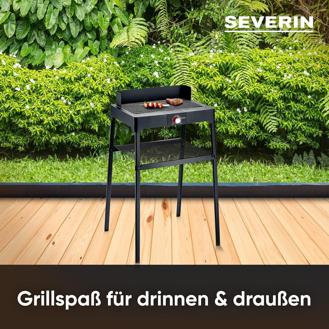 SEVERIN Standgrill mit Edelstahl-Grillrost und Standuntergestell und Ablagerost, Elektrogrill mit sc