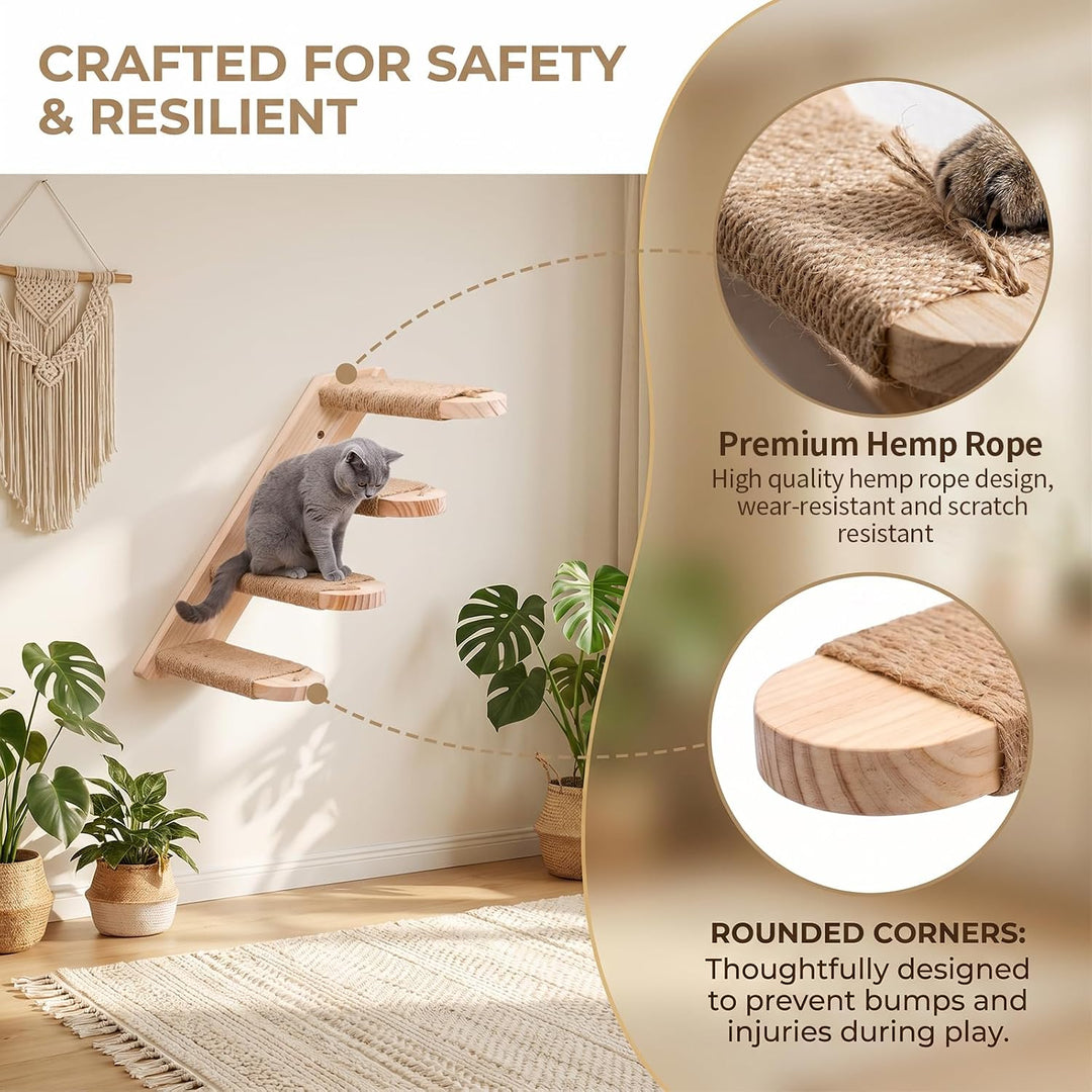 2 Pack Katzentreppe Wand, 4 Stufen Kletterwand für Katzen mit Juteseil | Diy Kletterwand Katzen Katz