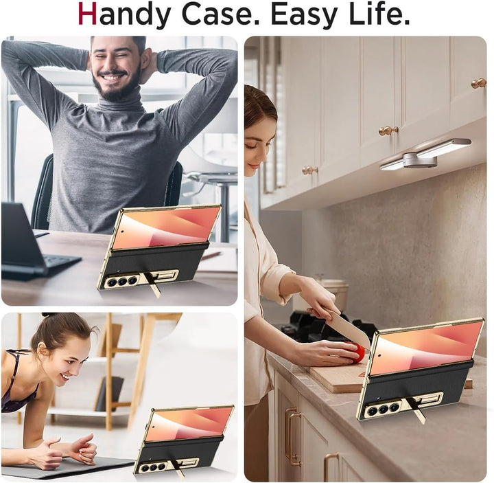 Miimall Lederhülle Kompatibel mit Samsung Galaxy Z Fold 7 Hülle mit Displayschutz+Scharnierschutz, S
