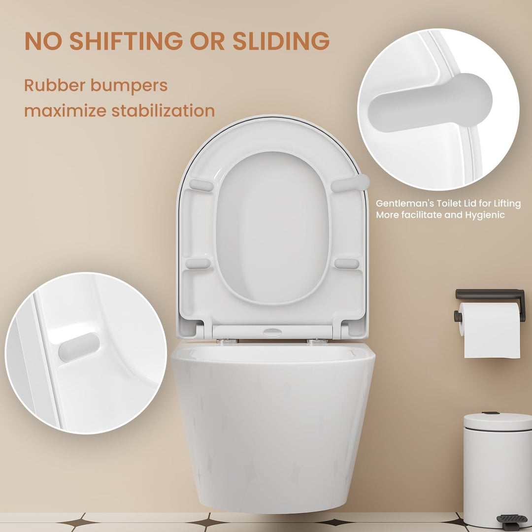 Toilettendeckel mit Absenkautomatik, WC Sitz D Form, Klodeckel Weiss, Klobrille Duroplast, Toiletten