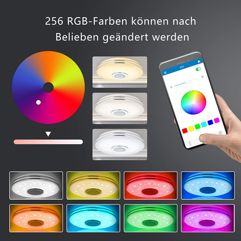 LED Deckenleuchte Dimmbar mit Bluetooth Lautsprecher,36W Deckenlampe Lautsprecher mit Fernbedienung