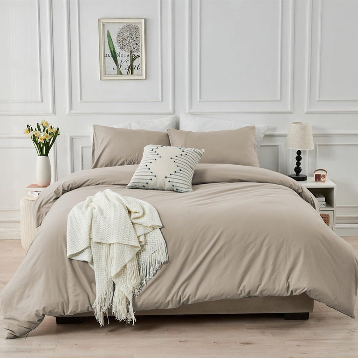 Luofanfei Beige Bettwäsche 135x200 Baumwolle Einfarbig Muster Premium Renforce Uni Bettbezug 135x200