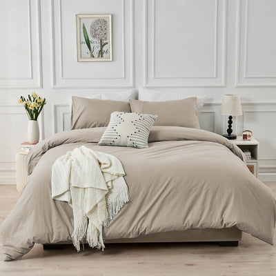 Luofanfei Beige Bettwäsche 135x200 Baumwolle Einfarbig Muster Premium Renforce Uni Bettbezug 135x200