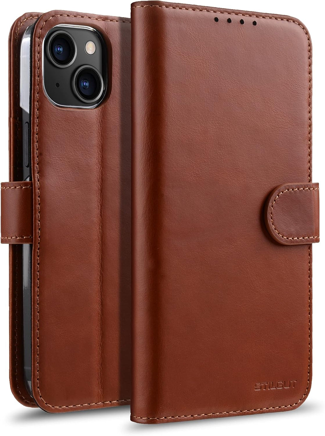 STILGUT Talis kompatibel mit iPhone 14 Plus (6.7") Hülle mit Kartenfach aus Leder, Flip Cover, Handy