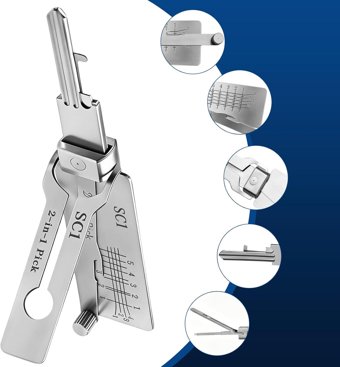 SC1 Hauptschlüssel-decoder aus Edelstahl,LiShi 2-in-1 Lock Pick und Pick-Werkzeuge,Autoschlüssel-Les