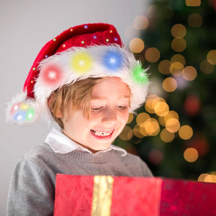 songyea Weihnachtsmütze, Farbe LED Lichter Weihnachtsmütze, Erwachsene Weihnachtsmütze Rot, Nikolaus